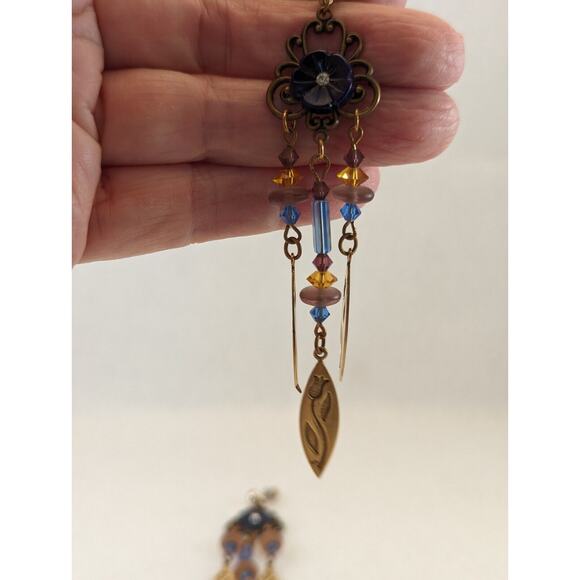 Gold tone Duster Earrings Unusual.Posts Silver Tone Clutch blue amber dusty rose - Picture 9 of 14